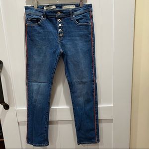 Pilcro Relaxed Straight Red Stripe Ankle Jeans 28